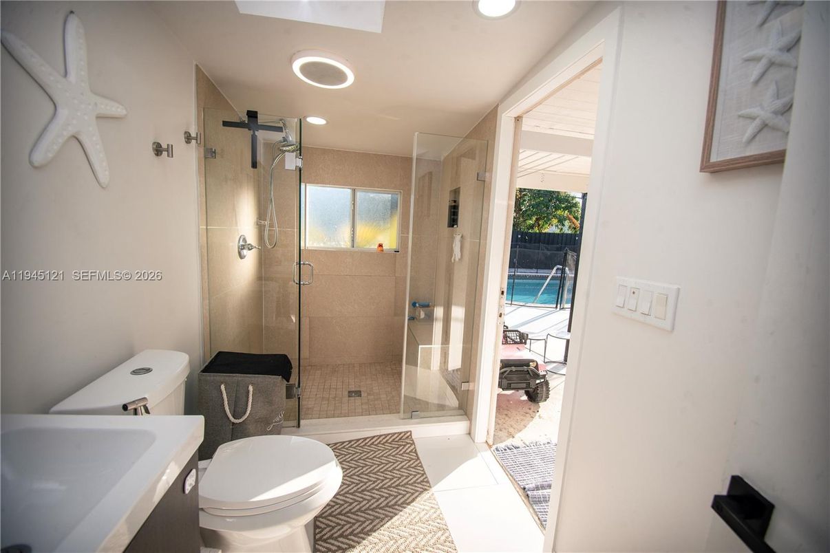 Bathroom, Glass Shower, Interior, Recessed Lighting