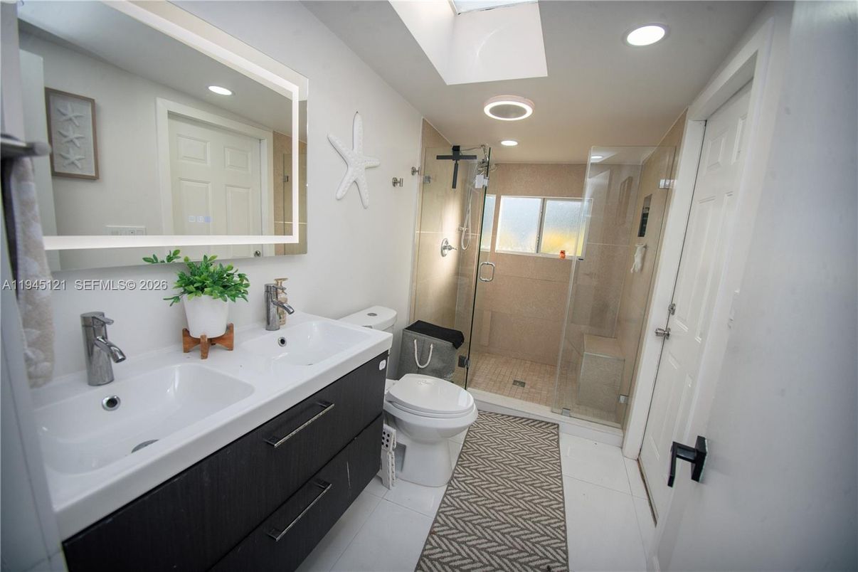 Bathroom, Dual Sink Vanities, Glass Shower, Interior, Recessed Lighting
