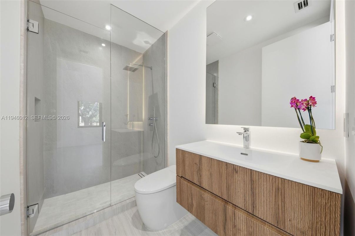 Bathroom, Glass Shower, Interior, Recessed Lighting