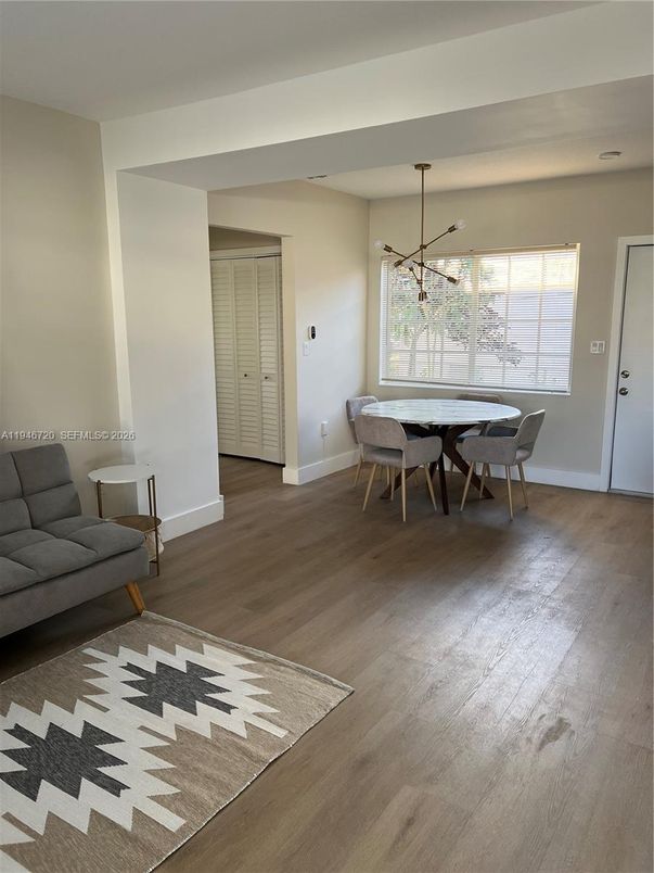 Dining room, Interior, Pendant Lights, Wood Texture Flooring