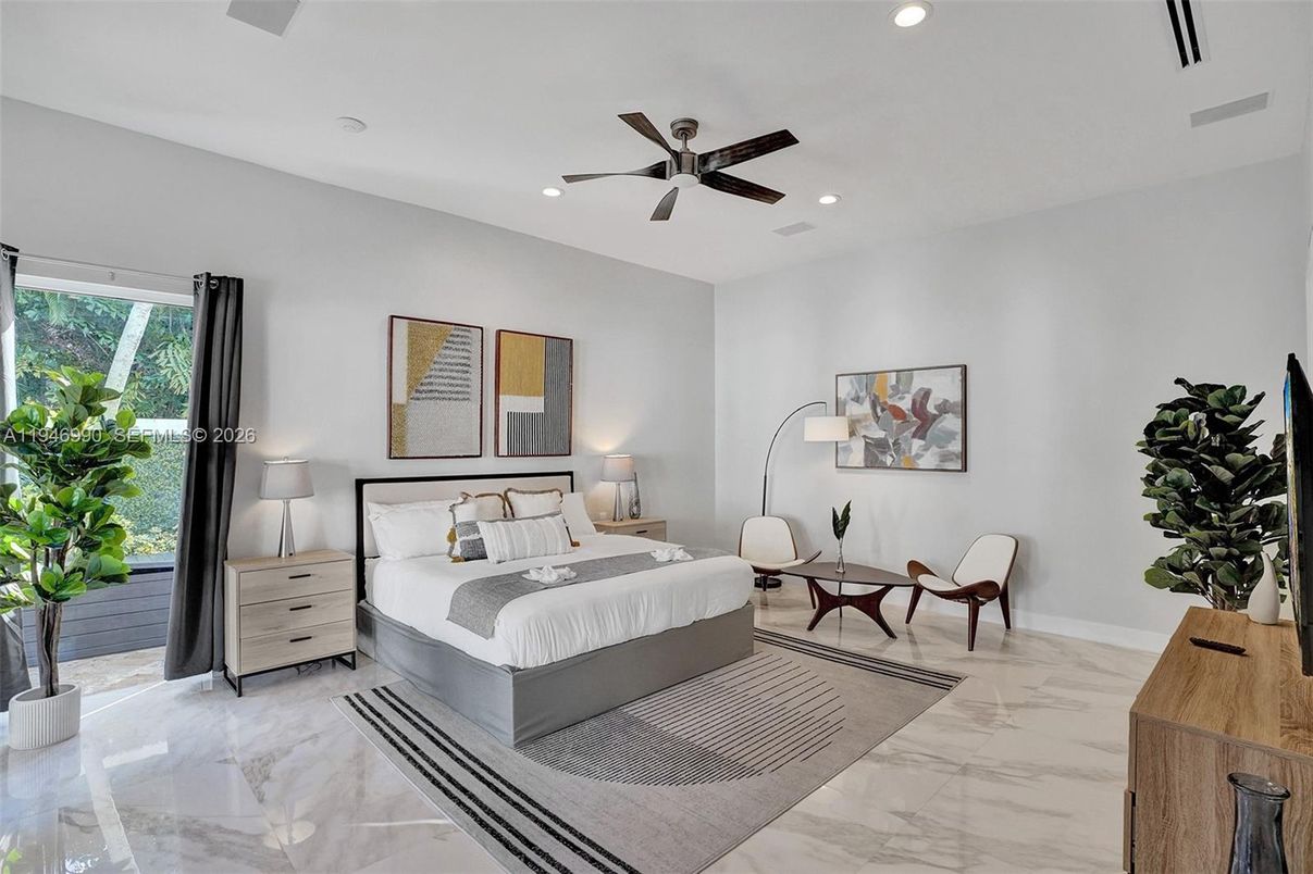 Bedroom, Interior, Marble, Recessed Lighting