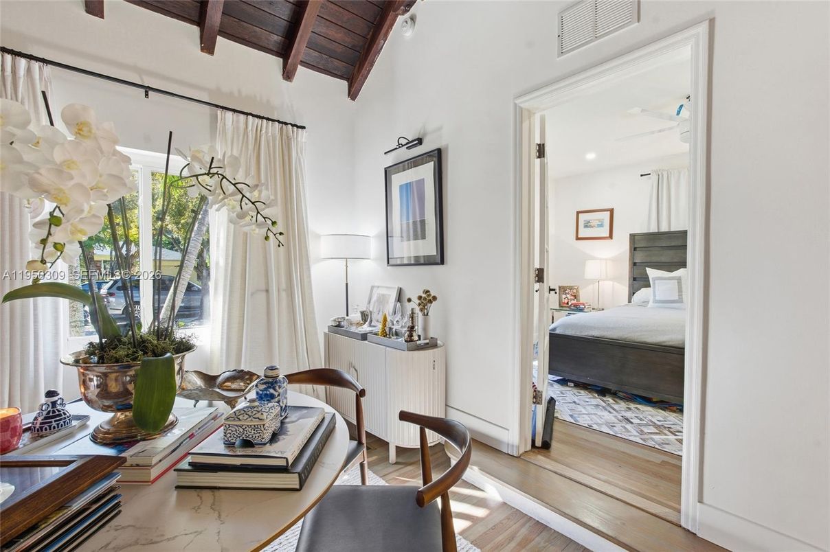 Bedroom, Interior, Recessed Lighting, Wooden Beams, Wooden Ceilings, Wood Texture Flooring