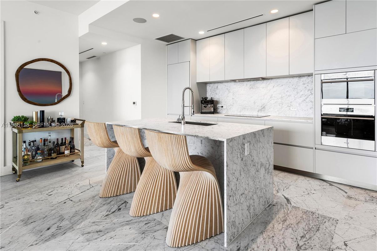 Interior, Kitchen, Marble, Marble Walls, Recessed Lighting, Stainless Steel Appliances