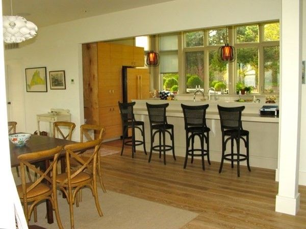 Dining room, Interior, Kitchen, Pendant Lights, Wood Texture Flooring