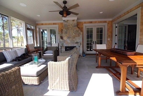 Fireplace, Interior, Living room, Recessed Lighting, Stone Walls