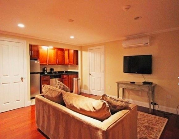 Interior, Kitchen, Living room, Recessed Lighting, Stainless Steel Appliances, Wood Texture Flooring