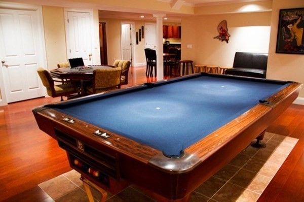 Billiard Table, Game Room, Interior, Recessed Lighting, Wood Texture Flooring