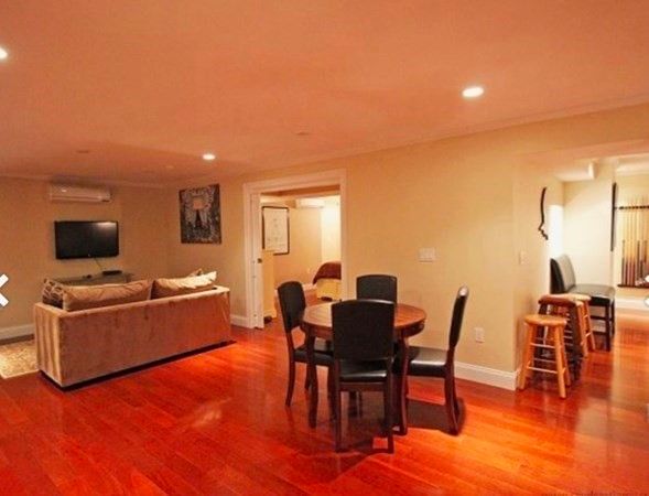 Dining room, Interior, Living room, Recessed Lighting, Wood Texture Flooring