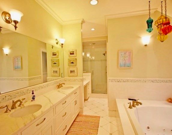 Bathroom, Dual Sink Vanities, Glass Shower, Interior, Recessed Lighting, Wood Texture Flooring
