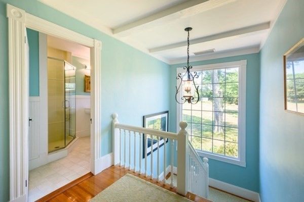 Bathroom, Chandelier, Glass Shower, Interior, Wood Texture Flooring