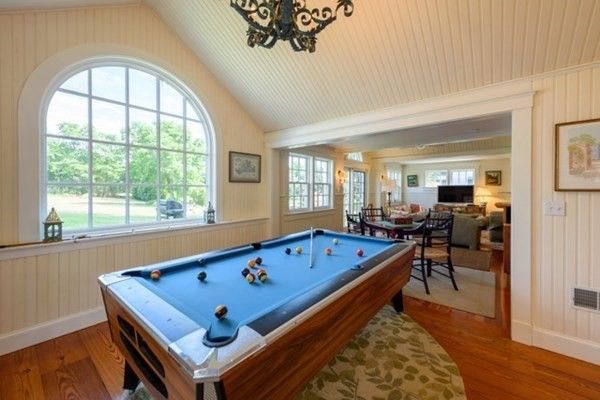 Billiard Table, Chandelier, Dining room, Game Room, Interior, Wood Texture Flooring
