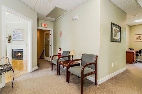 Fireplace, Home Office, Interior, Recessed Lighting, Wood Texture Flooring