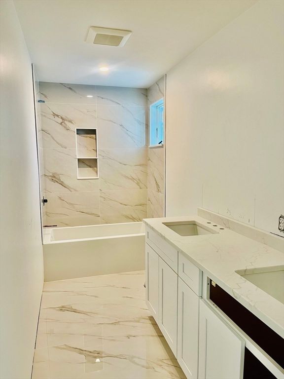 Bathroom, Dual Sink Vanities, Interior, Marble, Marble Walls