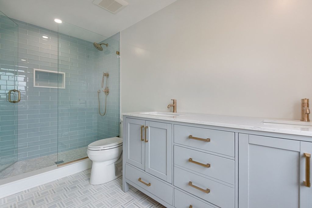 Bathroom, Dual Sink Vanities, Glass Shower, Interior, Recessed Lighting