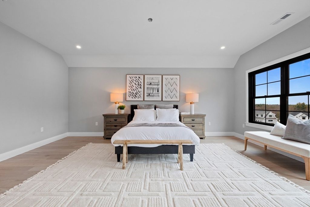 Bedroom, Interior, Recessed Lighting, Wood Texture Flooring