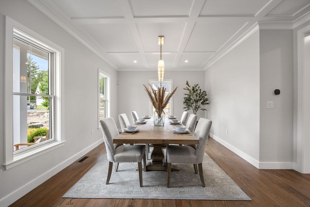 Dining room, Interior, Recessed Lighting, Wood Texture Flooring
