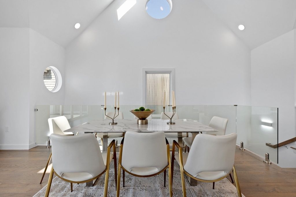 Dining room, Interior, Recessed Lighting, Wood Texture Flooring