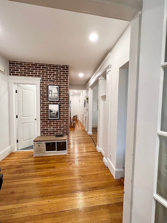 Interior, Recessed Lighting, Stone Walls, Wood Texture Flooring