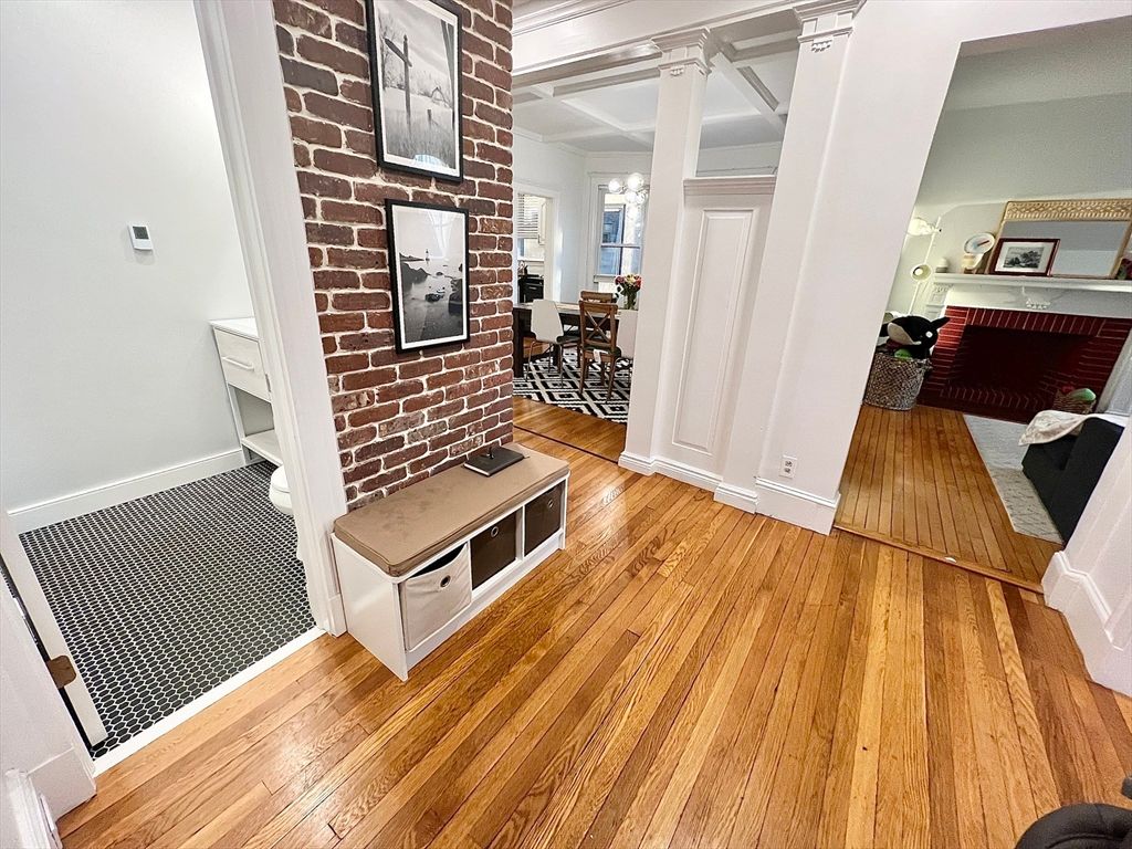 Dining room, Interior, Stone Walls, Wood Texture Flooring