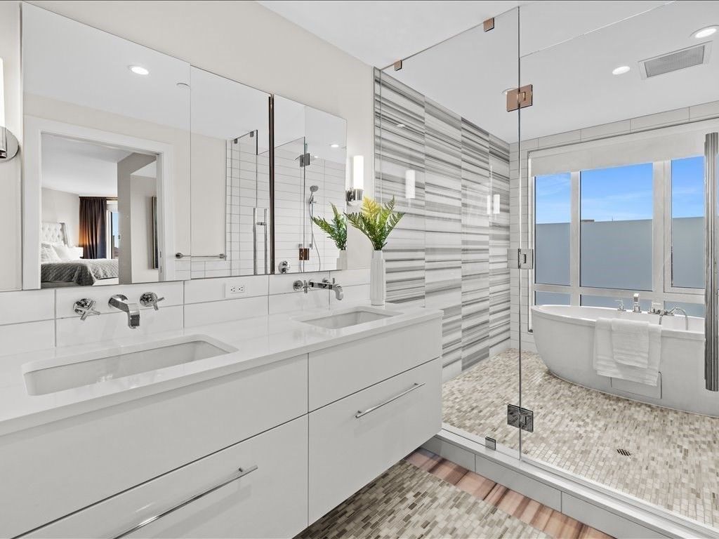 Bathroom, Dual Sink Vanities, Free Standing Baths, Glass Shower, Interior, Recessed Lighting