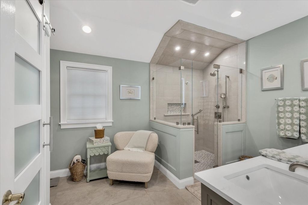 Bathroom, Glass Shower, Interior, Recessed Lighting