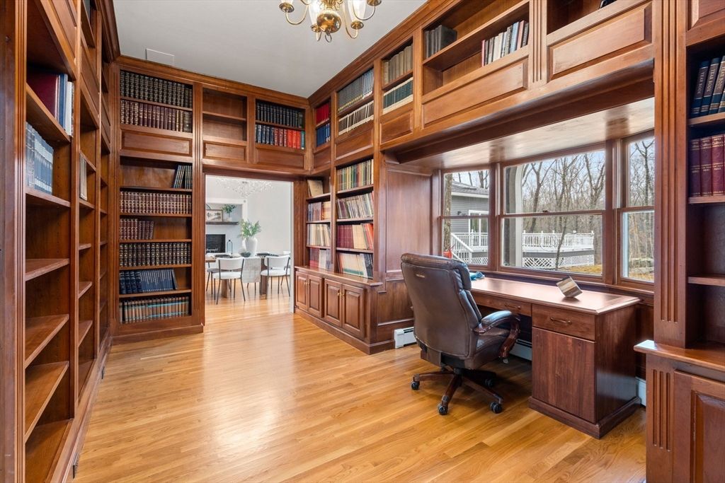Chandelier, Home Office, Interior, Wood Texture Flooring