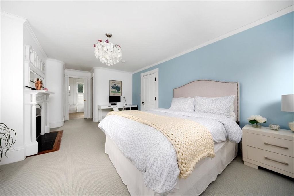 Bedroom, Chandelier, Fireplace, Interior