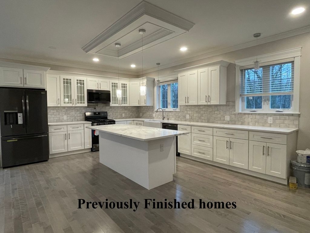 Interior, Kitchen, Pendant Lights, Recessed Lighting, Wood Texture Flooring