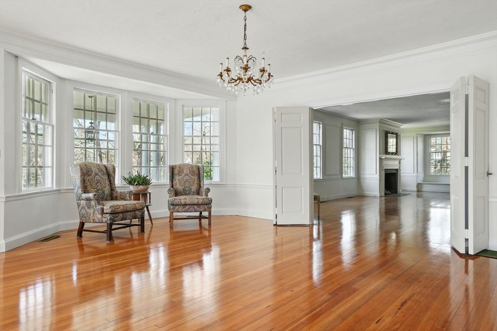Chandelier, Empty room, Fireplace, Interior, Wood Texture Flooring