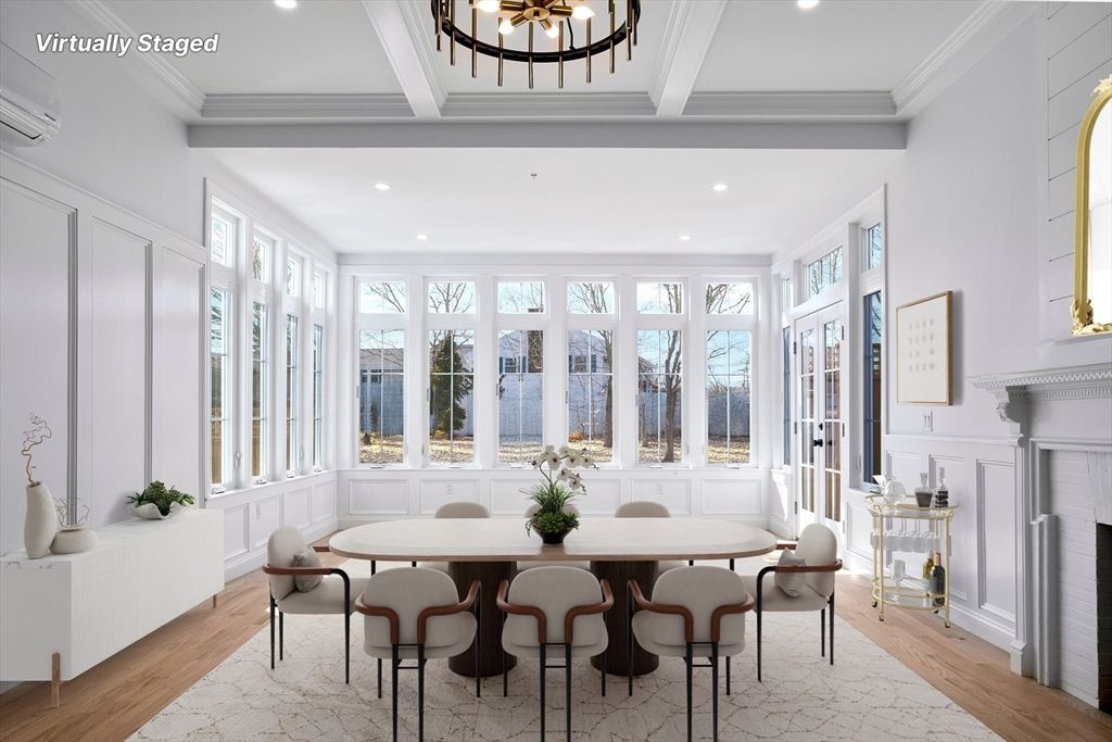 Dining room, Interior, Recessed Lighting, Wood Texture Flooring