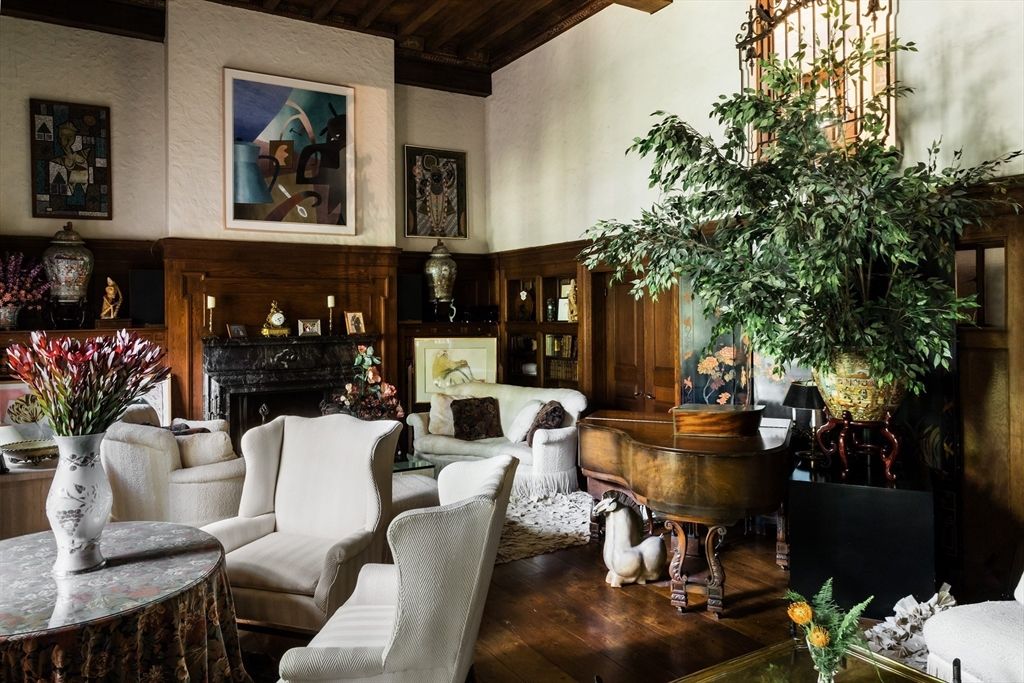 Fireplace, Interior, Living room, Piano, Wooden Ceilings, Wood Texture Flooring, Wooden Walls