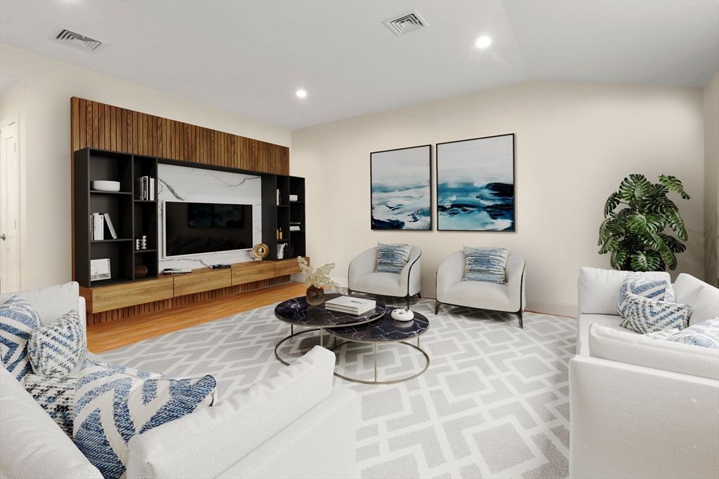 Interior, Living room, Recessed Lighting, Wood Texture Flooring