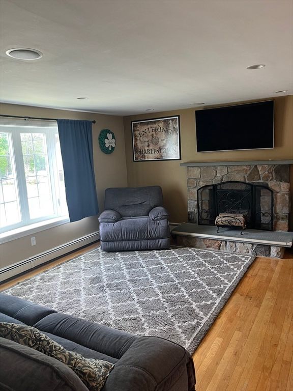 Fireplace, Interior, Recessed Lighting, Wood Texture Flooring