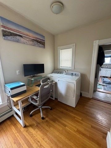 Home Office, Interior, Washer, Wood Texture Flooring