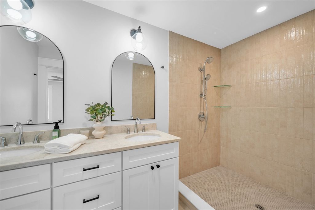 Bathroom, Dual Sink Vanities, Glass Shower, Interior, Recessed Lighting