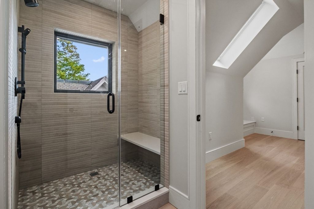 Bathroom, Glass Shower, Interior, Wood Texture Flooring