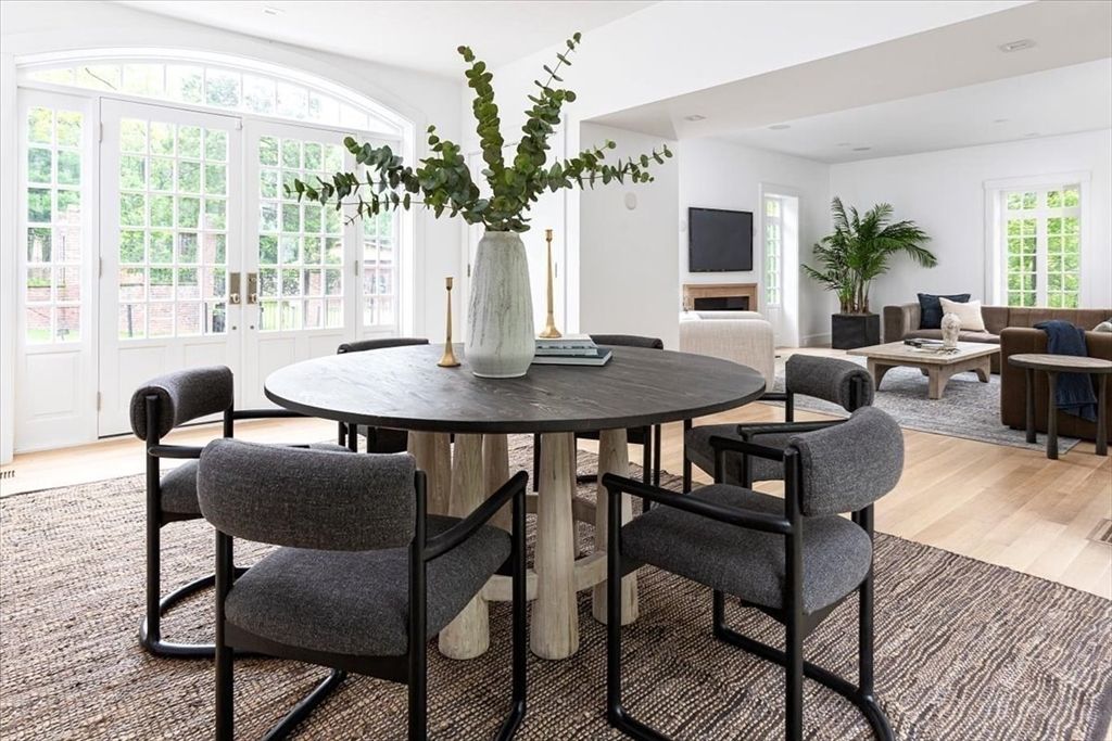 Dining room, Fireplace, Interior, Living room, Wood Texture Flooring