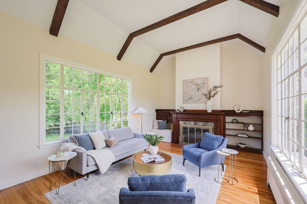 Fireplace, Interior, Living room, Wooden Beams, Wood Texture Flooring
