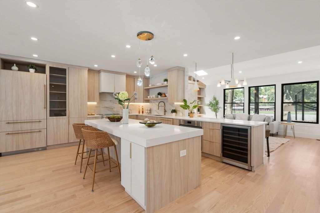 Interior, Kitchen, Pendant Lights, Recessed Lighting, Wood Texture Flooring