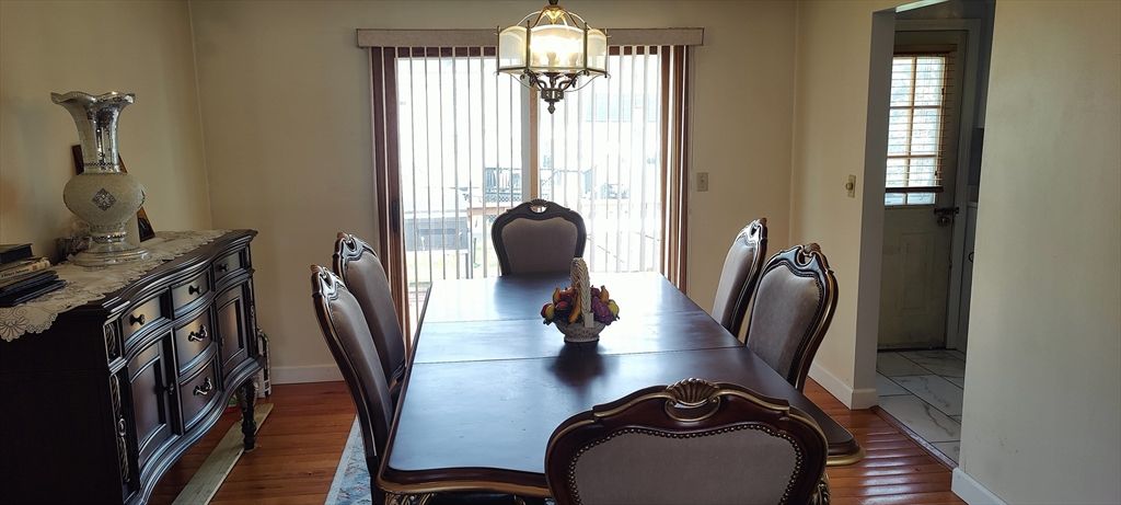 Dining room, Interior, Pendant Lights, Wood Texture Flooring