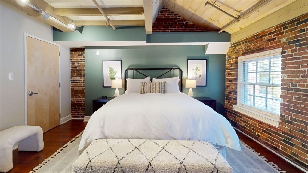 Bedroom, Interior, Stone Walls, Wood Texture Flooring