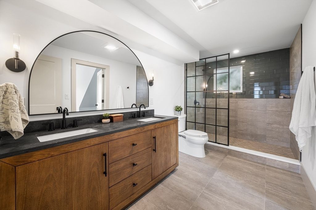 Bathroom, Dual Sink Vanities, Glass Shower, Interior, Recessed Lighting