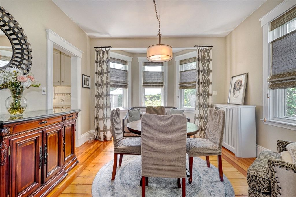Dining room, Interior, Pendant Lights, Wood Texture Flooring