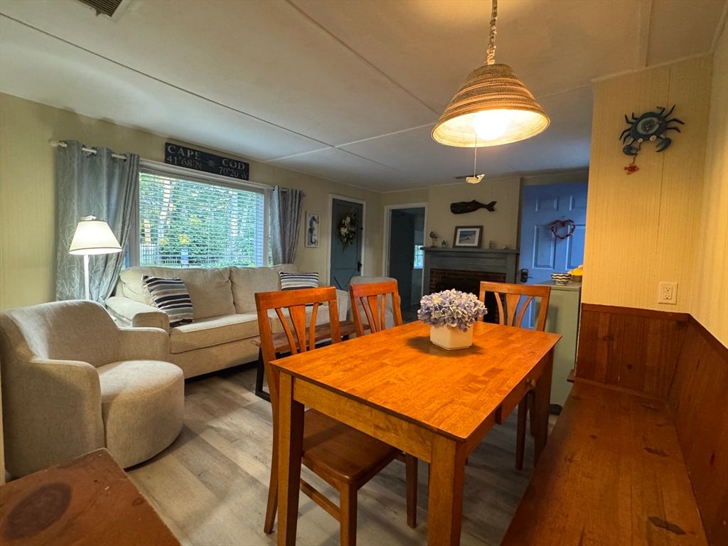 Dining room, Fireplace, Interior, Living room, Pendant Lights, Piano, Wood Texture Flooring