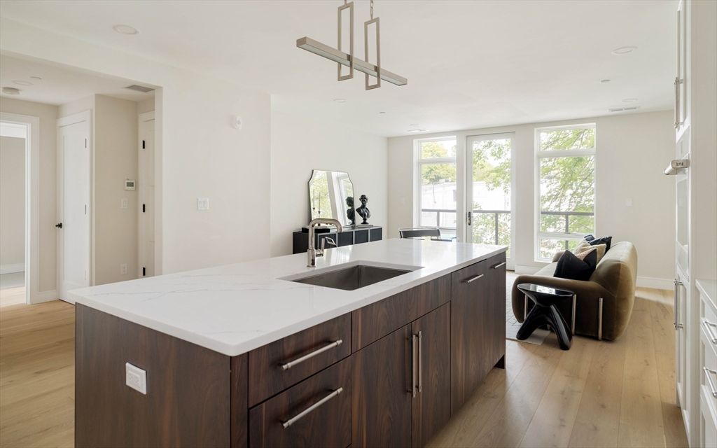 Interior, Kitchen, Pendant Lights, Recessed Lighting, Wood Texture Flooring