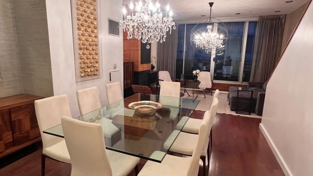Chandelier, Dining room, Interior, Wood Texture Flooring