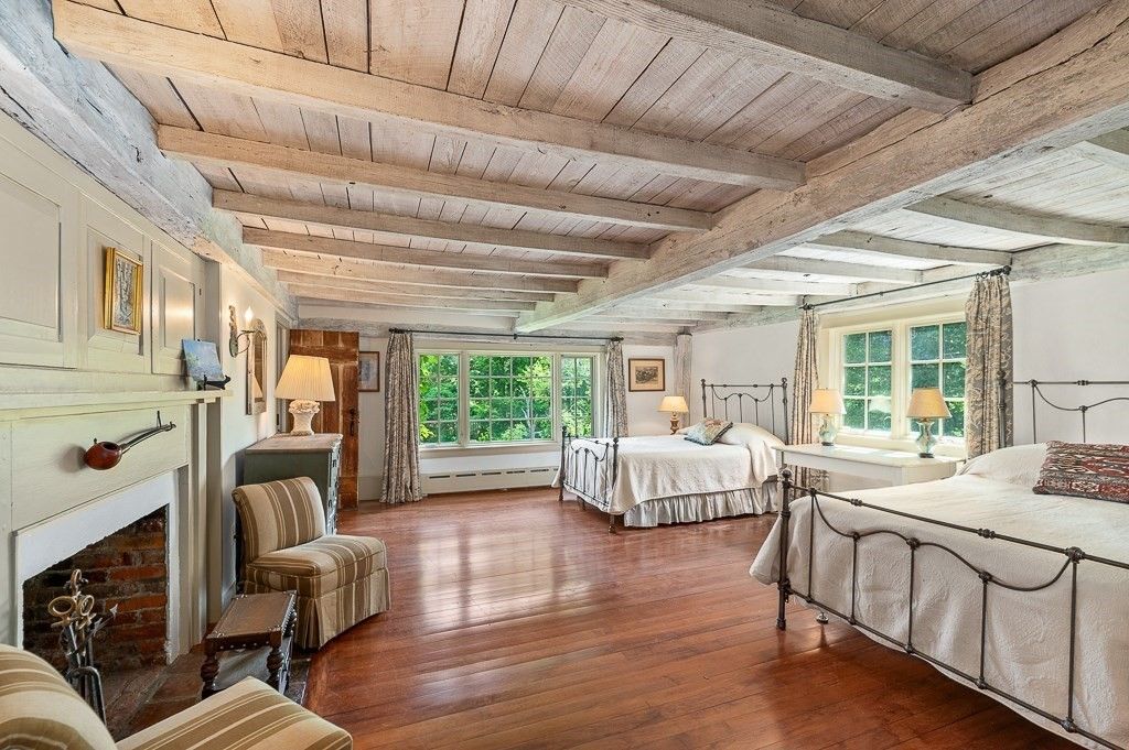 Bedroom, Fireplace, Interior, Wooden Beams, Wooden Ceilings, Wood Texture Flooring