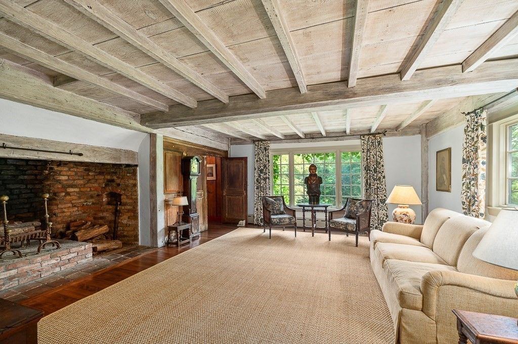 Dining room, Fireplace, Interior, Living room, Stone Walls, Wooden Beams, Wooden Ceilings, Wood Texture Flooring