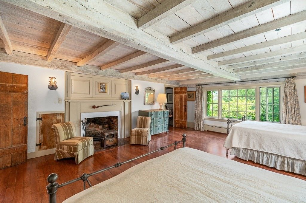 Bedroom, Fireplace, Interior, Wooden Beams, Wooden Ceilings, Wood Texture Flooring