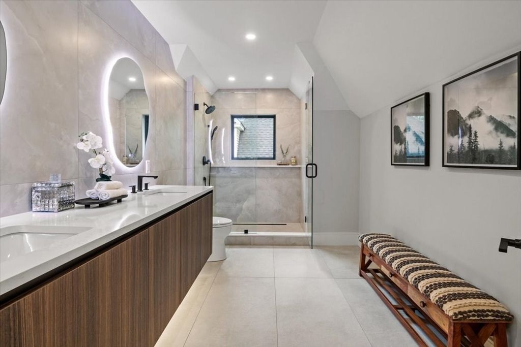 Bathroom, Dual Sink Vanities, Glass Shower, Interior, Recessed Lighting